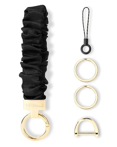 WEESMILE Keychain Wristlet Stretchy Key Chain for Car Keys with D ring Cute Scrunchie Wrist Bracelet for Women Men Space Black
