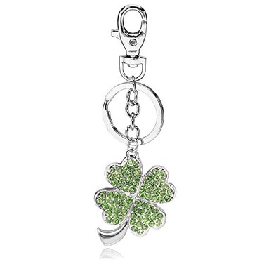 Liavy's Liavys Green Irish 4 Leaf Clover Charm Fashionable Keychain Sparkling Crystal Unique Gift and Souvenir