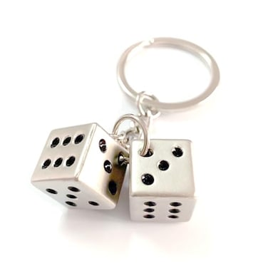 Auconda Lucky Silver Metal Dice Keychain with Black Dots Stylish and Fortunate Charm for Keys Bags and Everyday Use Durable Multipurpose Accessory