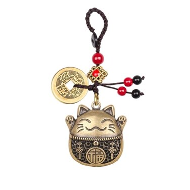 Mansiyuyee Lucky Cat Keychain with Five Emperors Money Feng Shui Coins Maneki Neko Good Luck Charms Lucky Tassel