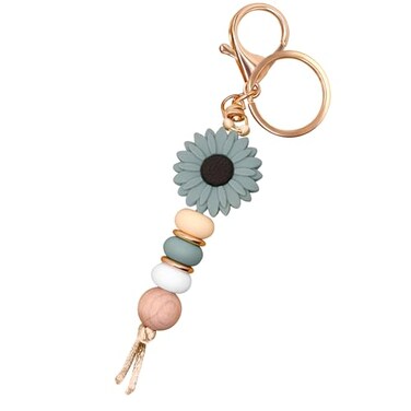MyfavoriteK Delicate Flower Silicone Beaded Keychain for Women Girls Cute Key Ring Holder for Car Keys Purse Backpack Purse Ornament Green