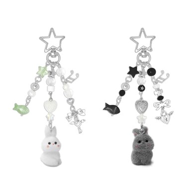 Nalefow Cute Pink KeychainFuzzy Cat Keychain Aesthetic Y2K KeychainStylish KeychainsAccessories Gray White Rabbit