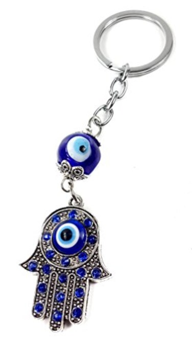 Nazareth Store Evil Eye Silver Hamsa Keychain Hand Fatima Protection Charm Key holder Good Luck Keychain Amulet