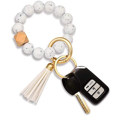 NVENF Silicone Bead Keychain Bracelet Large Keyring Elastic House Car Key Ring Wristlet Bangles