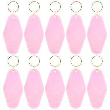 Nwsrayu 10pcs Blank Hotel Keychains Bulk Vintage Motel Keychain Vinyl Keychains Gold Ring Translucent Pink