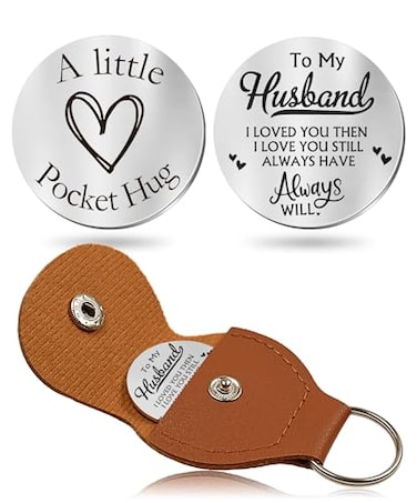 OUMILAN Pocket Hug Token Gifts for Men Boyfriend Girlfriend Inspirational Gift for Son Daughter Brother with Leather Keychain