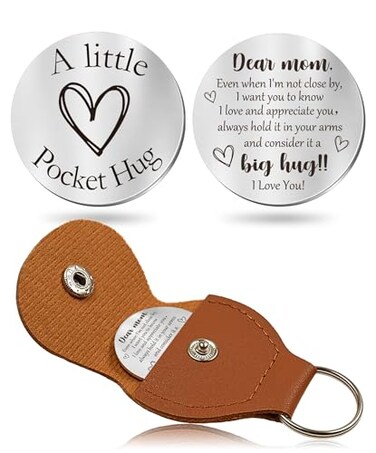 OUMILAN Pocket Hug Token Gifts for Men Boyfriend Girlfriend Inspirational Gift for Son Daughter Brother with Leather Keychain