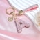JINGUAZI Pink Blue White Initial Letter Keychain Gift for Women Girls Bling Sparkly Cute Backpack Car Key Accessories Lanyard Apink