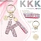 JINGUAZI Pink Blue White Initial Letter Keychain Gift for Women Girls Bling Sparkly Cute Backpack Car Key Accessories Lanyard Kpink