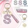 JINGUAZI Pink Blue White Initial Letter Keychain Gift for Women Girls Bling Sparkly Cute Backpack Car Key Accessories Lanyard Spink