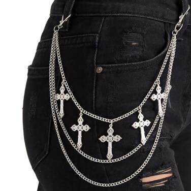 Girinme Punk Wallet Chain Gothic Cross Waist Belt Chain Layered Jeans Accessory Hip Hop Rock Pants Chain for Men Women