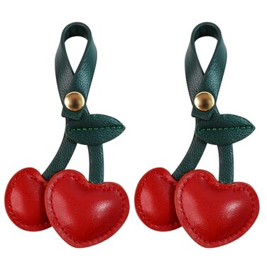 Quadafy 2 Pack Cherry Bag Charm Cute Cherry Charm for Purse Bag Charms for Handbags Bag Cherry Keychain