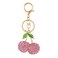 Hariendny Rhinestone Cherry Keychain Sparkling Fruit Bag Charm With Leaves Keyring for Purse Wallet Handbags Car Accessories Pink