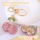 Hariendny Rhinestone Cherry Keychain Sparkling Fruit Bag Charm With Leaves Keyring for Purse Wallet Handbags Car Accessories Pink