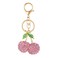 Hariendny Rhinestone Cherry Keychain Sparkling Fruit Bag Charm With Leaves Keyring for Purse Wallet Handbags Car Accessories Pink