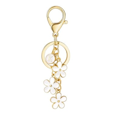 SELOVO Cute Keychain Key Chain for Women Flower Lovely Key Chain Initial Keychain Girls Letter K