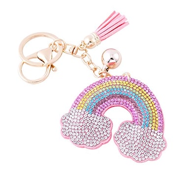 Soleebee Glitter Keychain Premium SS6 Crystal Tassel Key Chain Leather Bag Charm for Women Girls Rainbow