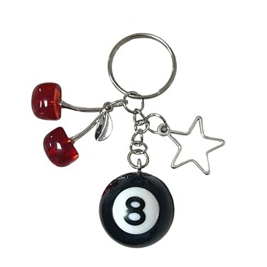 spansee Spansee 8 Ball Keychain With Star Red Cherry Pool Ball Creative Key Chain Number Eight Black Billiard Keyring 098in
