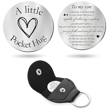 Sureio Pocket Hug Token Gifts for Men Boyfriend Girlfriend Inspirational Gift for Son Daughter Brother with Leather KeychainGift for Son