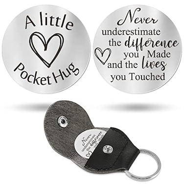 Sureio Pocket Hug Token Gifts for Men Boyfriend Girlfriend Inspirational Gift for Son Daughter Brother with Leather KeychainNever Underestimate