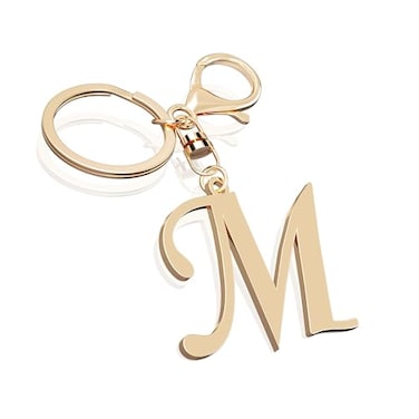 Suweibuke Cute Stainless Steel Gold Initial Letter Keychain for Women Girl Charms for Key Handbag Backpack Bag Personalized Gift GoldM