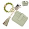 TSNSOEEO Keychain Wallet Wristlet RFID Small Credit Card Holder Bracelet Key Chain Purse Bangle Tassel Beads Key Rings for Women