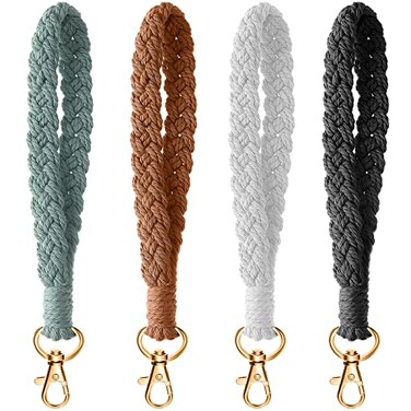 Tuanse Macrame Wristlet Keychain Boho Women Handmade Braided Keychain LanyardLight Green Brown White Black4 Pcs