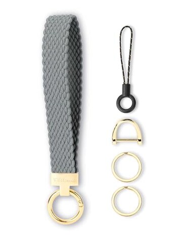 WEESMILE Keychain Wristlet Stretchy Key Chain for Car Keys with 2 Keyrings and D ring Cute Wrist Lanyard for Women Men Blue Gray