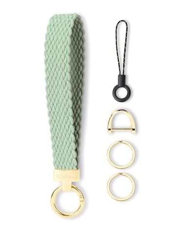 WEESMILE Keychain Wristlet Stretchy Key Chain for Car Keys with 2 Keyrings and D ring Cute Wrist Lanyard for Women Men Sage Green