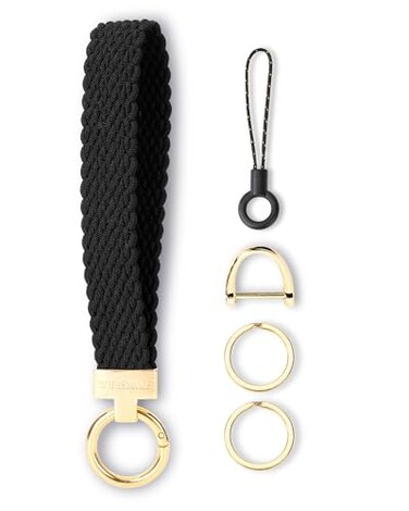 WEESMILE Keychain Wristlet Stretchy Key Chain for Car Keys with 2 Keyrings and D ring Cute Wrist Lanyard for Women Men Space Black