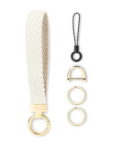 WEESMILE Keychain Wristlet Stretchy Key Chain for Car Keys with 2 Keyrings and D ring Cute Wrist Lanyard for Women Men Starlight
