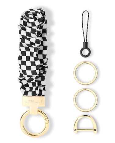 WEESMILE Keychain Wristlet Stretchy Key Chain for Car Keys with D ring Cute Scrunchie Wrist Bracelet for Women Men Checker Board