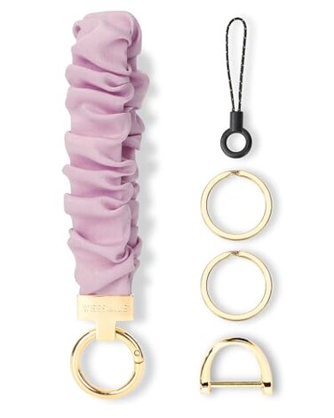 WEESMILE Keychain Wristlet Stretchy Key Chain for Car Keys with D ring Cute Scrunchie Wrist Bracelet for Women Men Sand Pink