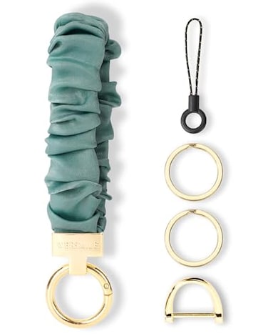 WEESMILE Keychain Wristlet Stretchy Key Chain for Car Keys with D ring Cute Scrunchie Wrist Bracelet for Women Men Turquoise Green