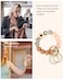 WEESMILE Silicone Key Ring Bracelet Cute Keychain Wristlet with 2 Key Rings Elastic Car Key Holder Bangle for Women Daisy Brown Cow 1