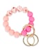 WEESMILE Silicone Key Ring Bracelet Cute Keychain Wristlet with 2 Key Rings Elastic Car Key Holder Bangle for Women Heart Pink