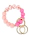 WEESMILE Silicone Key Ring Bracelet Cute Keychain Wristlet with 2 Key Rings Elastic Car Key Holder Bangle for Women Heart Pink