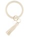 Weixiltc Leather Wristlet Keychain Big O Bracelet with Tassel Beige