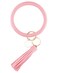 Weixiltc Leather Wristlet Keychain Big O Bracelet with Tassel Pink
