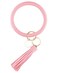 Weixiltc Leather Wristlet Keychain Big O Bracelet with Tassel Pink