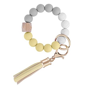 Weixiltc Silicone Beaded Keychain Wristlet with Tassel for Women Yellow