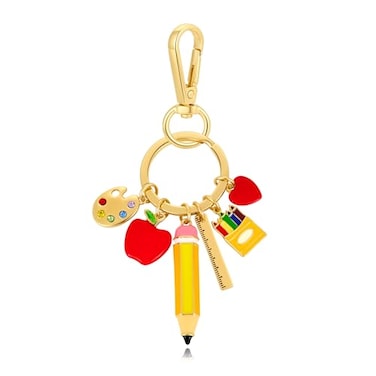 WOWORAMA Teacher Keychain Bag Charm Cute Apple Pencil Purse Charm Keyring Teacher Appreciation Key Chains with Ruler Palette Charms Accessories