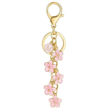 XGALBLA Light Pink Cute Initial Letter M Keychain for Women Flower Bag Charms Letter Keyring Purse Bag AccessoriesLight Pink M