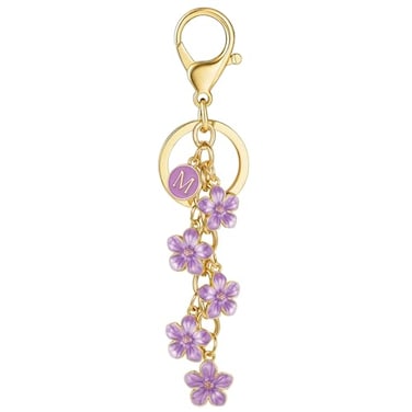 XGALBLA Purple Cute Initial Letter M Keychain for Women Flower Bag Charms Letter Keyring Purse Bag AccessoriesPurple M
