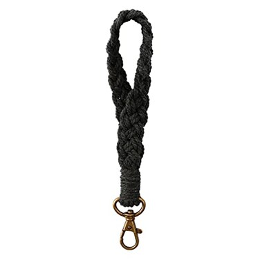XGALBLA Soft Macrame Keychain Boho Handmade Wristlet Bracelet Keychain Country style Wrist Lanyard Handmade Weave Exquisite Holder for WomenBlack