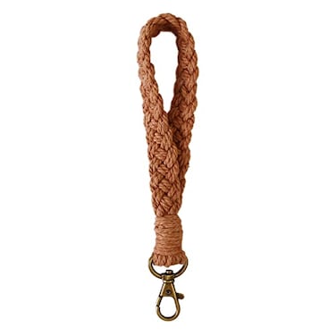XGALBLA Soft Macrame Keychain Boho Handmade Wristlet Bracelet Keychain Country style Wrist Lanyard Handmade Weave Exquisite Holder for WomenCoffee