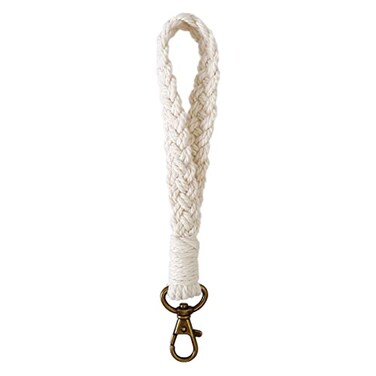 XGALBLA Soft Macrame Keychain Boho Handmade Wristlet Bracelet Keychain Country style Wrist Lanyard Handmade Weave Exquisite Holder for WomenWhite