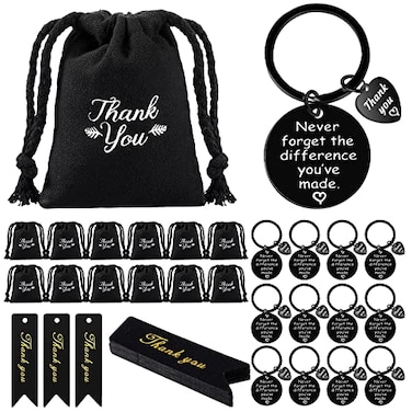 Yinkin 36 Pcs Employee Appreciation Gift for Coworker 2026 Thank You Gifts Bulk Team Staff Keychain with Drawstring BagsBlack