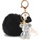 YOU WIZV Teddy Bear Keychain Cute Bling Keychains for Women and Puff Ball key chains for Car Keys Backpack Purse Accessories Aesthetic Black Pom Pom Keychain