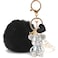 YOU WIZV Teddy Bear Keychain Cute Bling Keychains for Women and Puff Ball key chains for Car Keys Backpack Purse Accessories Aesthetic Black Pom Pom Keychain